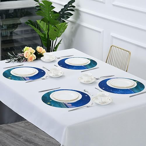 Miniatura 6 de Star Ninght Moon Grassland Fabric placemats Round Cloth Reversible Quilted placemats manteles para mesa de comedor 15.4x15.4in Set of 6