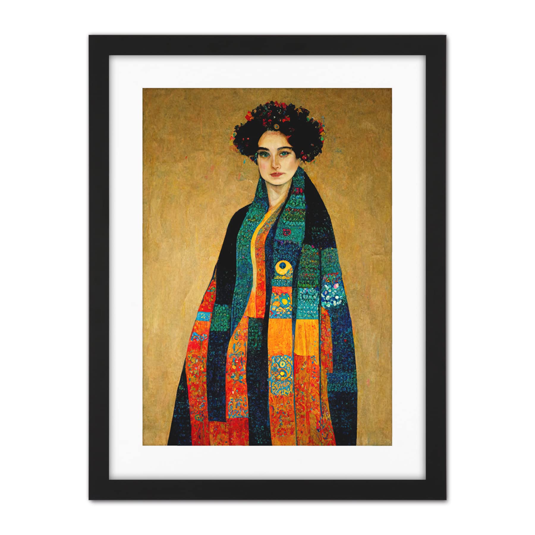 Doppelganger33 LTD Gustav Klimt Inspired Female Portrait Woman Artwork Framed Wall Art Print 18X24 Inch