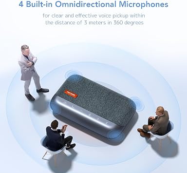 NUROUM A15 Conference Speaker and Microphone, Portable&Scalable Bluetooth Wireless Speakerphone, 360 Voice Pickup, Daisy Chian for Calls/Computer/PC/Laptop/Desktop via Bluetooth/Dongle/USB-A/C Blue