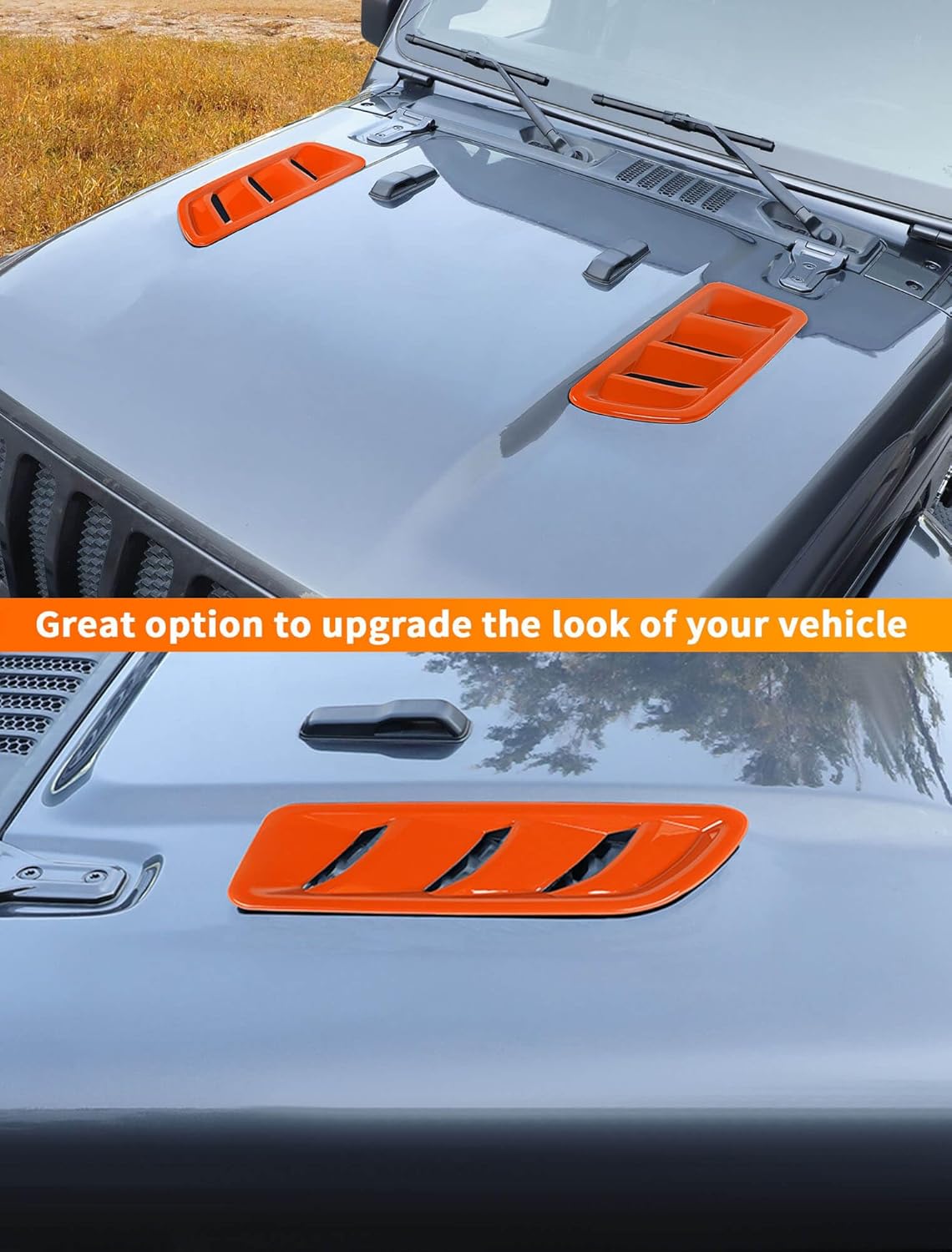 Savadicar 2-Piece Orange Hood Vent Trim Cover for Jeep Wrangler JL JLU 4xe & Gladiator JT 2018-Present – Exterior Decorative Upgrade Accessories