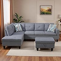 Vista 13 de Sofá modular de cuero en forma de L de 3 piezas – Sofá modular convertible con diván móvil y otomana de almacenamiento, uso multiescenario para sala