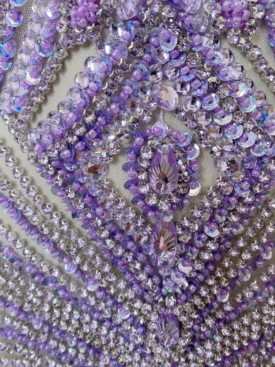 SaeYz Handmade Shining Acrylic Rhinestones On Lace Applique Sequins Trimming Patches For Dress Clothing Accessories 4.3X23.6in (Deepgreen