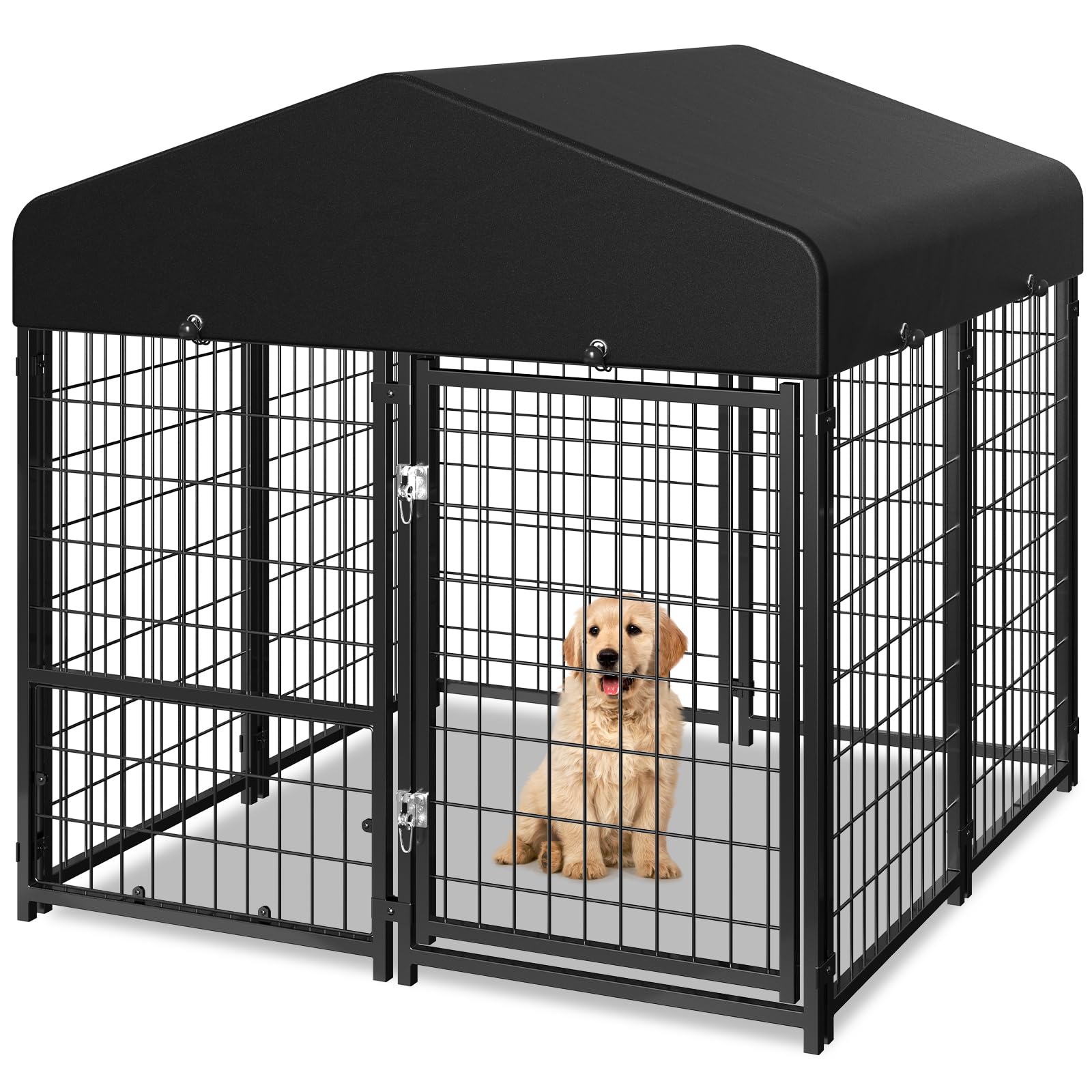 Guiferland Dog Kennel Outdoor, Weatherproof Outside Dog Kennel with Roof & Removable Dog Door, Outdoor Kennels Dog Enclosure Run for Small Medium Dogs