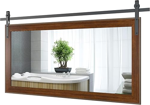 Miniatura 1 de ROOMTEC Espejo de baño de granja de 66 x 36.5 pulgadas, espejo de pared rústico con marco de madera para baño, entrada