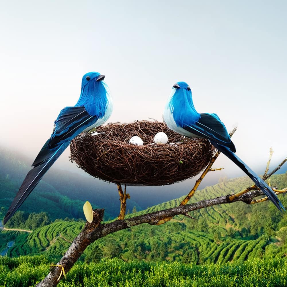 Artificial Bird Nest with Bird and Eggs, Easter Decor Home Ornament | Artificial Feathered Birds Nest Eggs | for Home Garden Decoration DIY Craft Tree Decoration