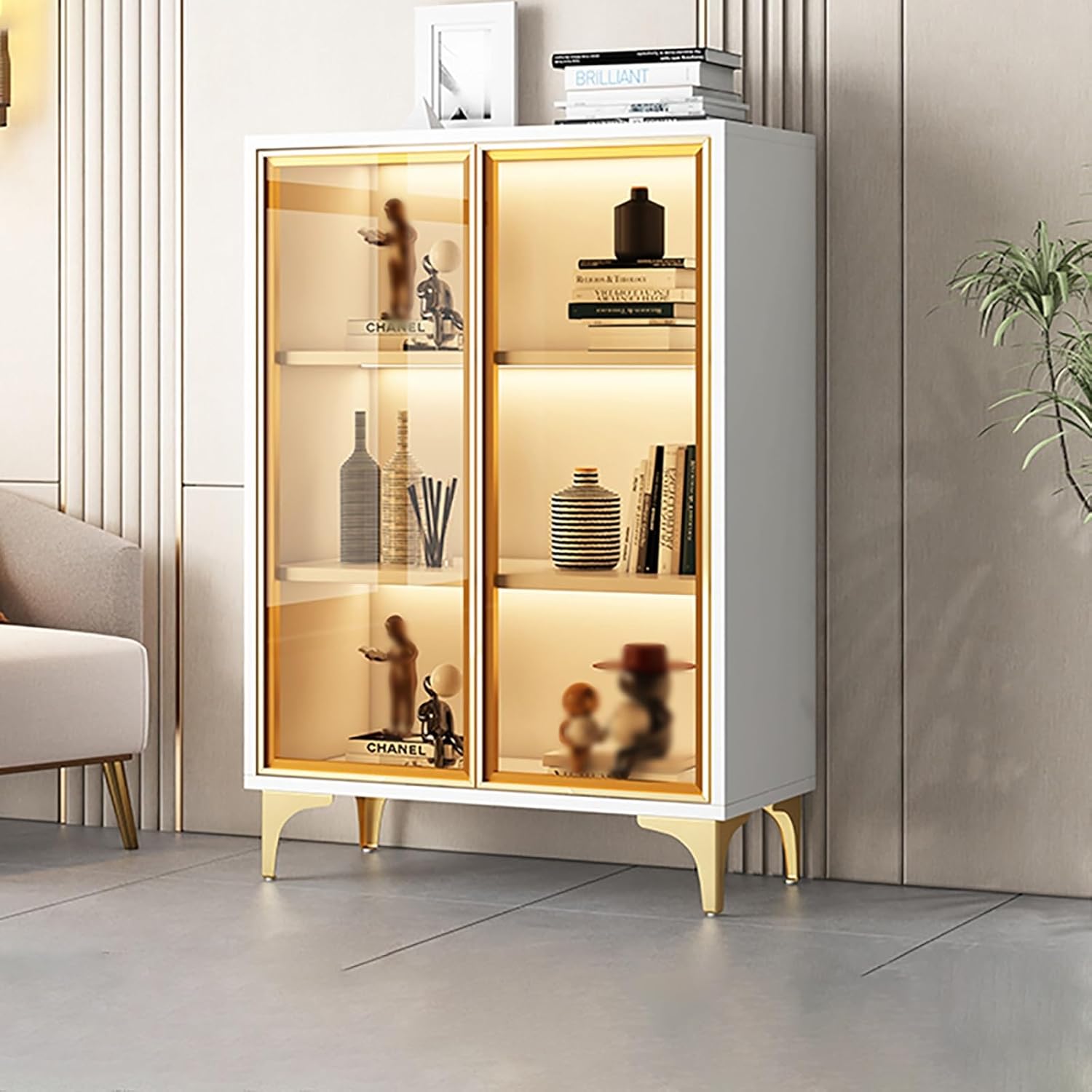 ガラスディスプレイキャビネット、トロフィーディスプレイケース、床置きクリアショーケース | リビングルーム・寝室・オフィス用収納キャ
