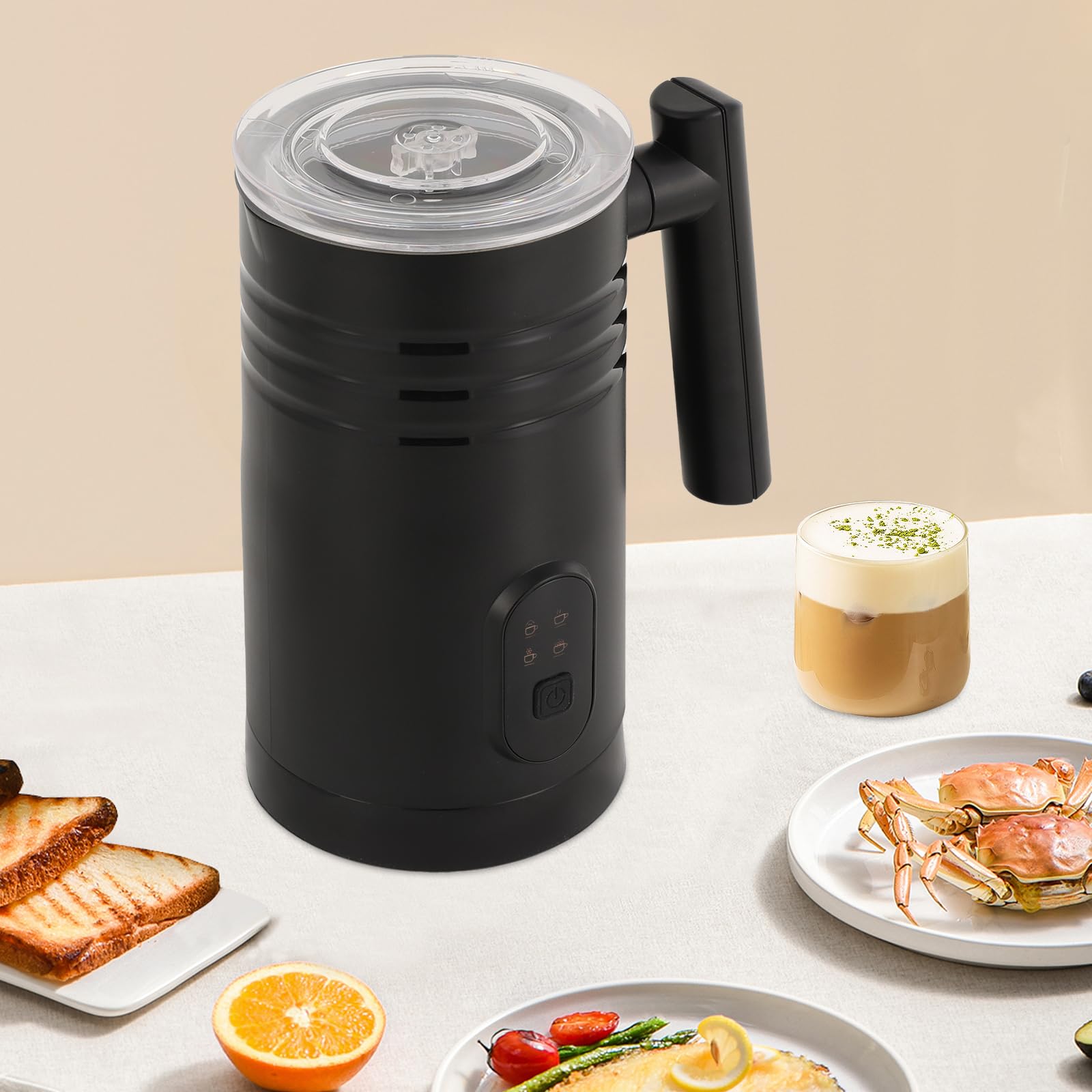 Espumador de leche eléctrico 4 en 1 con control de un solo clic, espumador de leche automático de 400 W con cepillo, apagado automático, silencioso, para espuma de leche caliente y fría, chocolate