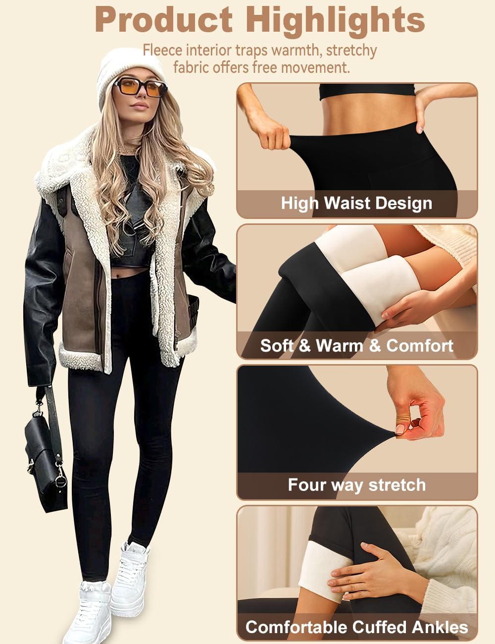 Laite Hebe Fleece Lined Leggings Women - High Waisted Winter Yoga Pants Tummy Control Soft Thermal Warm for Hiking Workout - Image 6