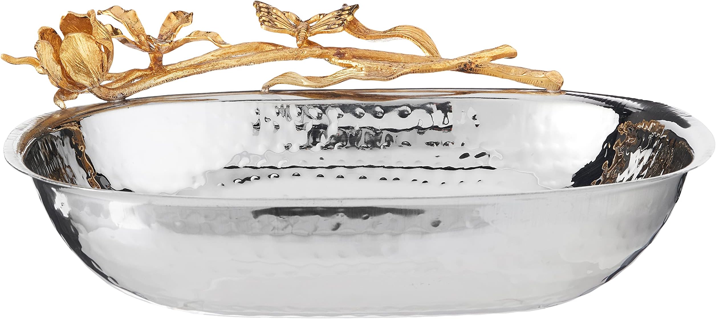 Elegance Butterfly Tray Square Serving Bowl, 10.5", Silver/Gold