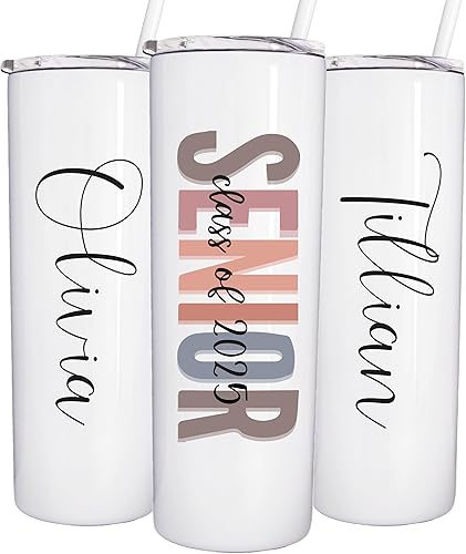 AVITO Vaso personalizado de graduación para personas mayores, vaso de 20 onzas con tapa y pajita, acero inoxidable, aislado al vacío