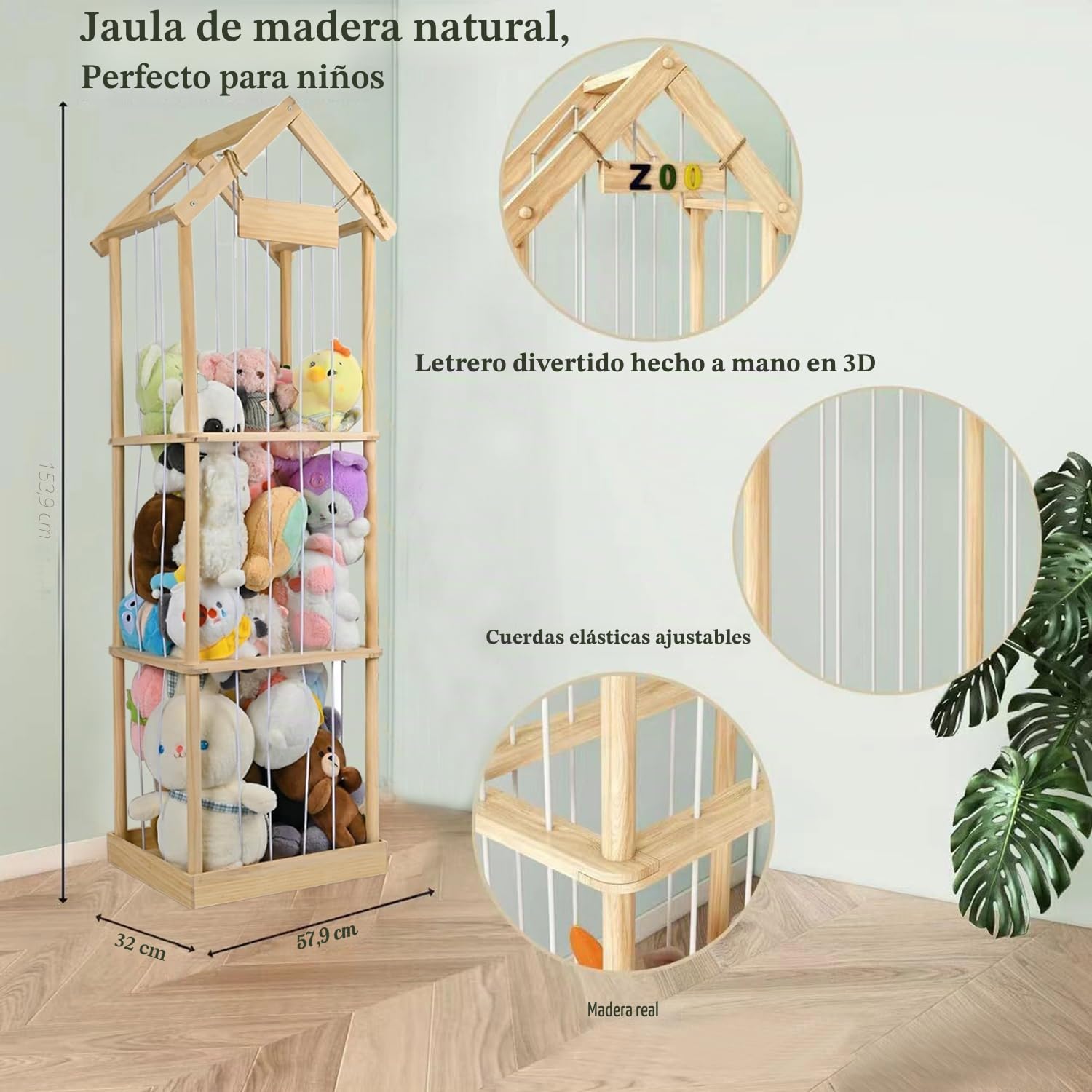 Organizador Peluches En Madera,Organizador Peluches,Estable y Duradera Juguetes Infantil,Ahorro De Espacio,Gran Capacidad,Para Habitaciones Infantiles,Salas De Juegos,Etc.