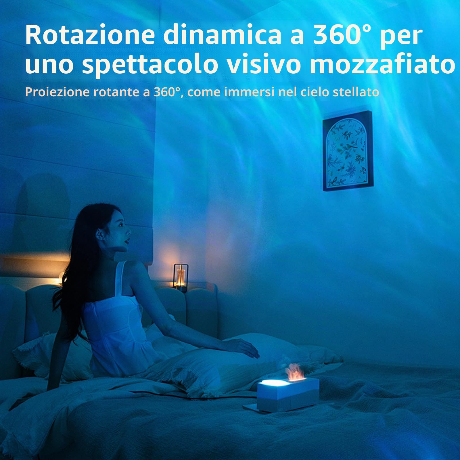 Diffusore di aromi a fiamma con proiezione del cielo stellato, diffusore di oli essenziali, umidificatore da 150 ml con telecomando, timer, spegnimento automatico senza acqua, per casa, ufficio