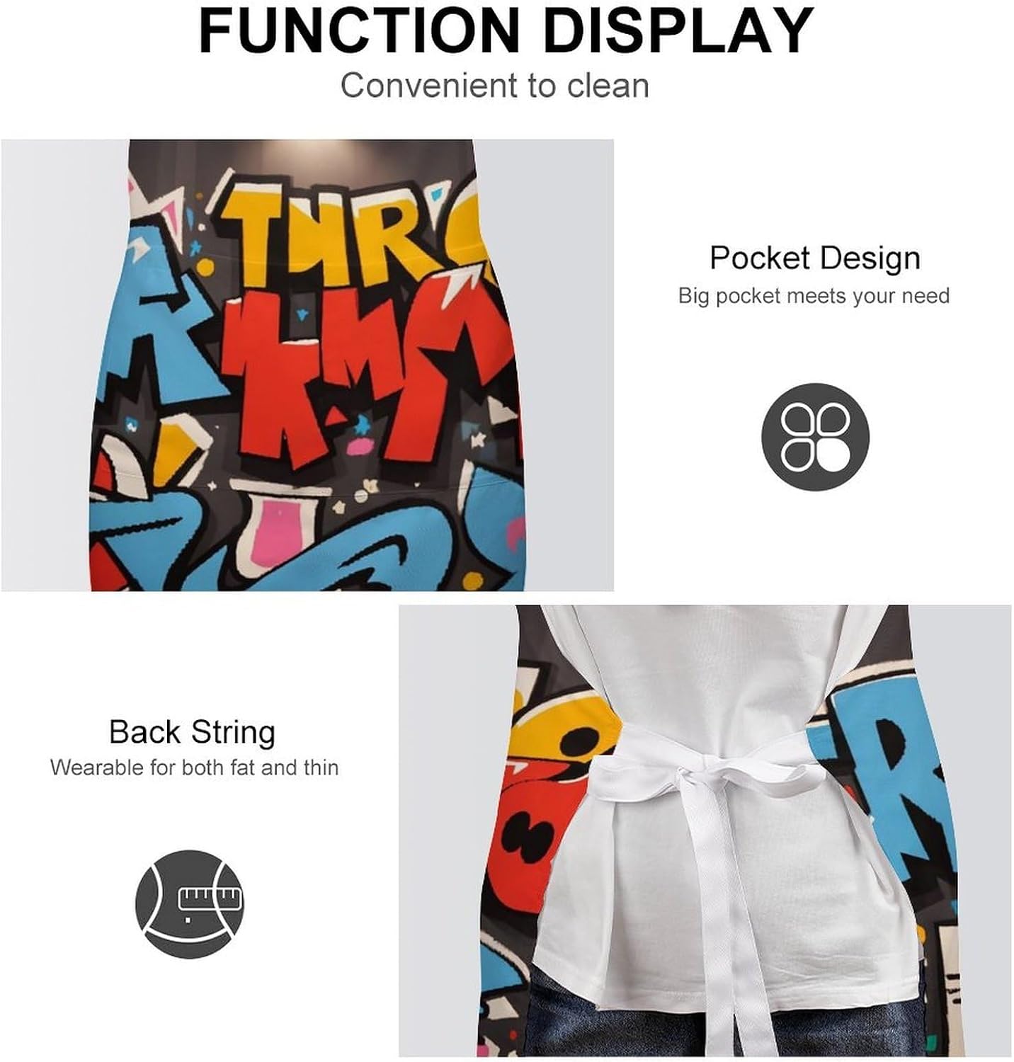 Graffiti Hip Hop Apron for Cooking Kitchen Chef Aprons with Pockets Unisex Professional Adjustable Bib Aprons Restaurant Waterdrop Resistant Apron for Men Women Waiter