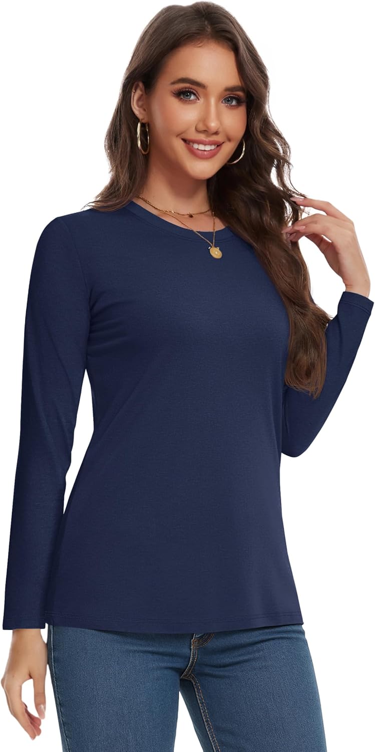 YUCOLEN Long Sleeve Shirts for Women Cotton Crewneck Casual T-Shirts Soft Basic Tee Long Sleeve Tops - Image 4