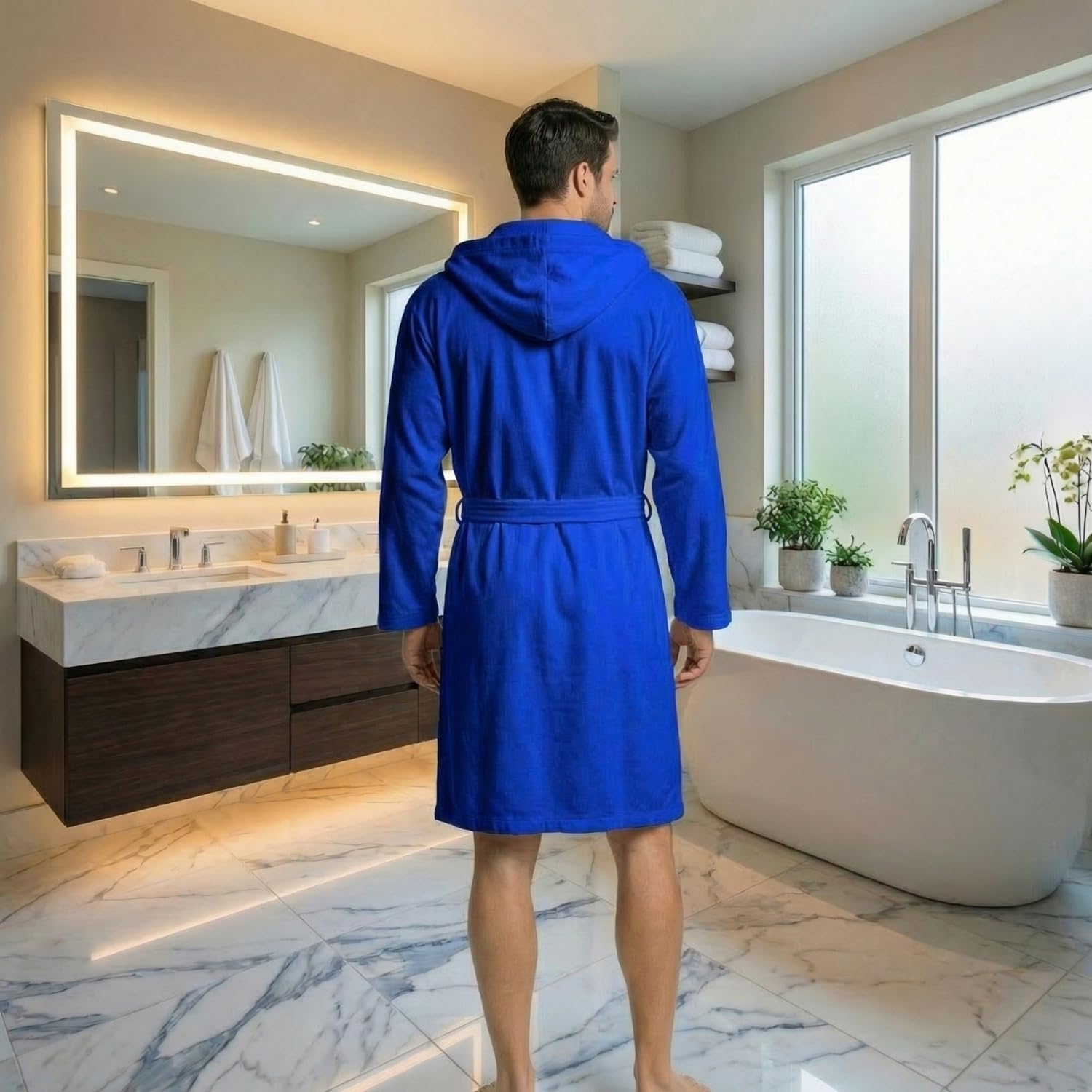 Intimitaly Accappatoio in Microfibra con Cappuccio, Tasche e Cintura, Unisex, Asciugatura Rapida, Traspirante, Disponibile in Vari Colori - 3