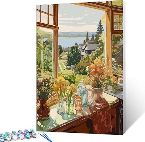Miniatura 2 de Tucocoo Kit de pintura por números para adultos, pintura de paisaje de primavera con pinturas acrílicas, lienzo, pinceles, 16 x 20 pulgadas (sin