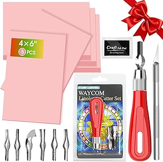 WAYCOM 5-Pack Linoleum & Rubber Block Set with Carving Tools for DIY Printmaking