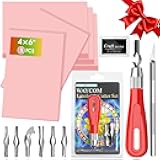 WAYCOM 5-Pack Linoleum Blocks for Printmaking with Cutter Tools, Rubber Block Stamp Carving Blocks Stamp Making Kit Craft Ink Pad Hobby Knife for DIY Printmaking,Printing and More