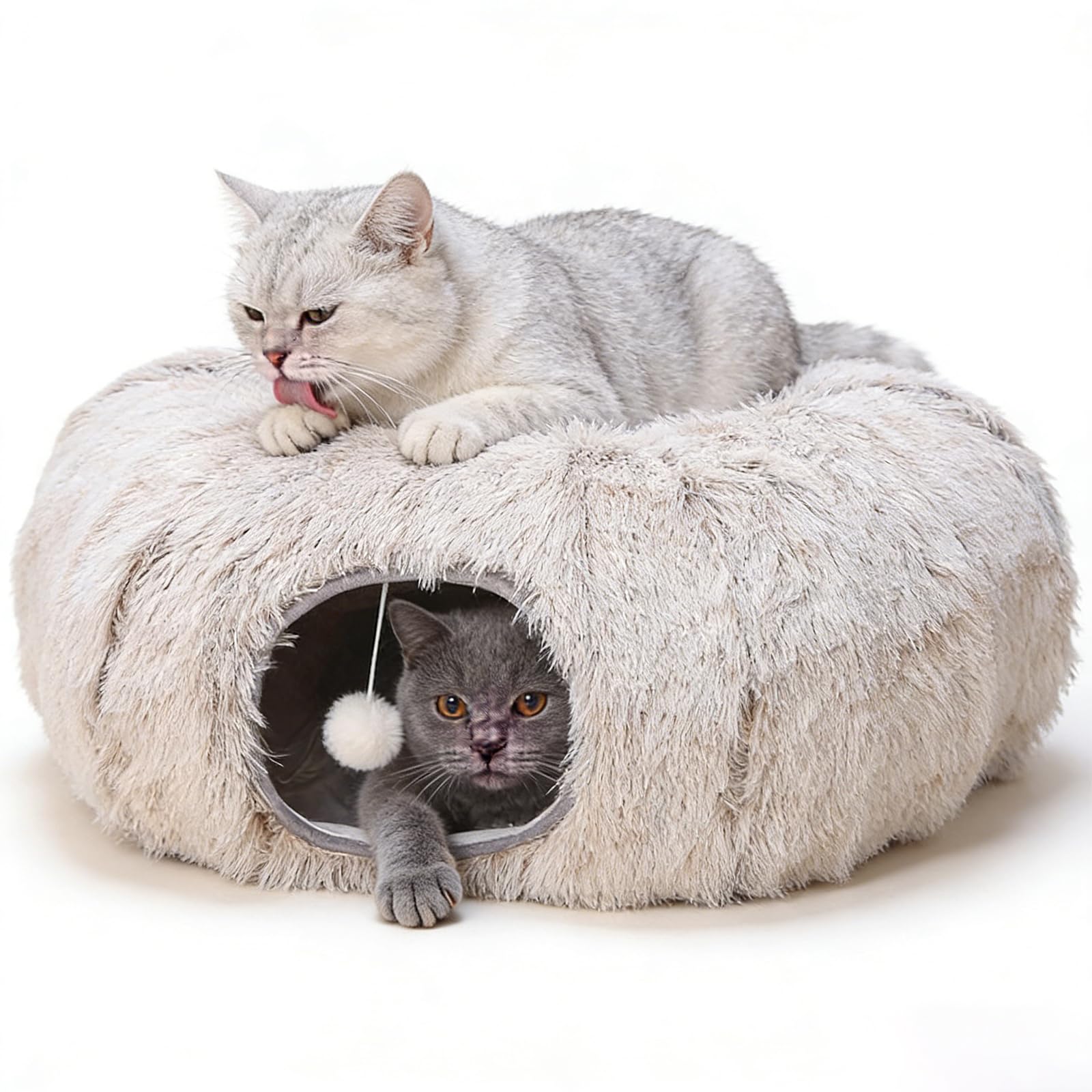 Grand tunnel pour chat - Jouet en peluche pour chat - Tunnel pour chat d'intérieur - Tunnel multifonction pour chat - Lit doux avec deux entrées - Grotte pour chat (café)
