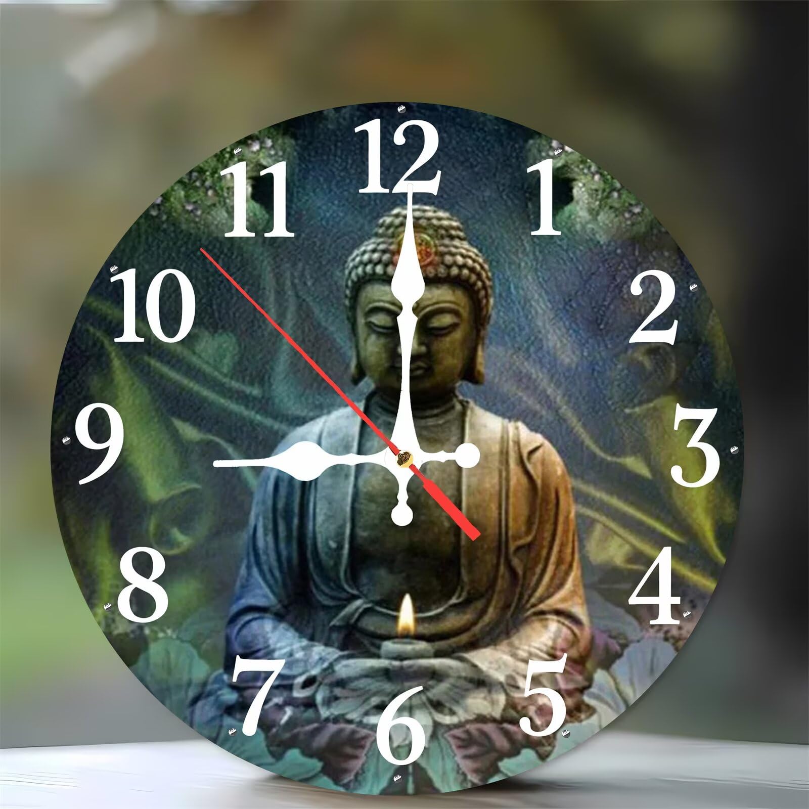 Horloge Murale pour Cuisine et Salon Motif Statue Zen Moderne