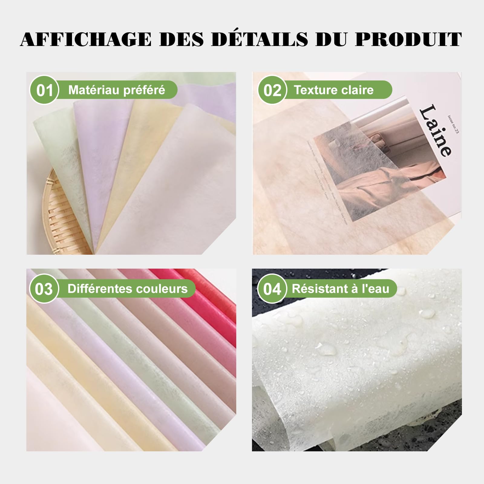 TINGSING Carta Floreale Per Bouquet – 120 Fogli Di Cotone Plissettato, 30x30 Cm, Impermeabile, In 3 Confezioni (Blu, Rosa Cipria, Beige) - 2