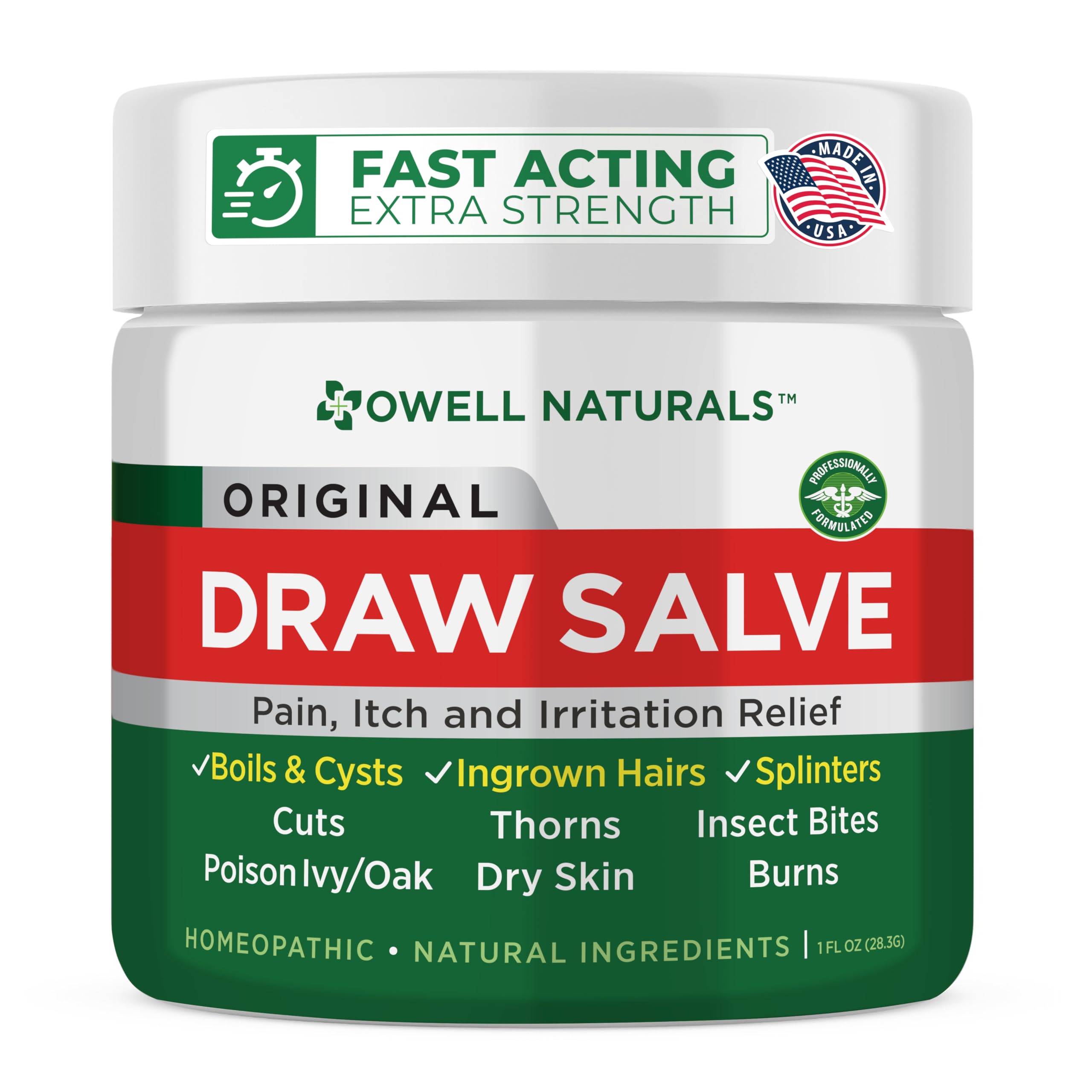 OWELL Naturals Drawing Salve Ointment for Boil & Cyst Removal, Ingrown Hair, Splinter Remover, Bug Spider Bites, Bee Sting, Mosquito Itching, Poison Ivy, Flare, Hangnail