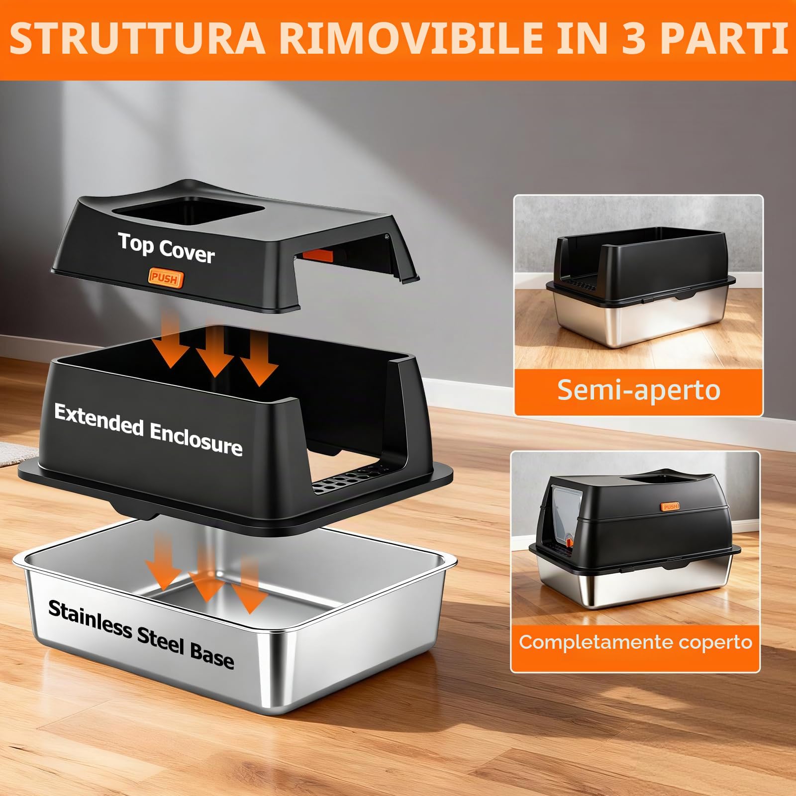 Lettiera per Gatti in Acciaio Inox, Toilette per Gatti XL con Doppio Ingresso e Tappetino Anti-Sabbia, Lettiera Gatto Chiusa Antitrabocco Grandi e Multiuso Cat Litter Box
