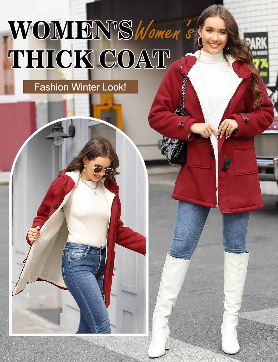 Womens Sherpa Lined Winter Coat Horn Button Fleece Jacket Thicken Zip Up Hoodies Winter Clothes Warm Sweatshirt - Image 6