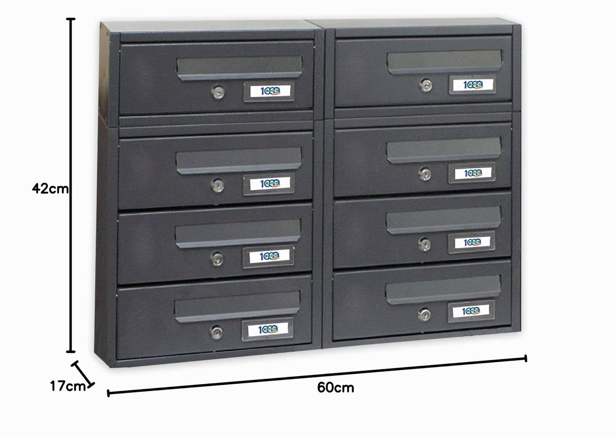 Buzón MILLE SRL Hugo, Caja de correos para edificio, 8 puertas, 60 x 17 x 42 cm, Gris Oscuro, Montaje en pared, Minimalist, Bloqueable
