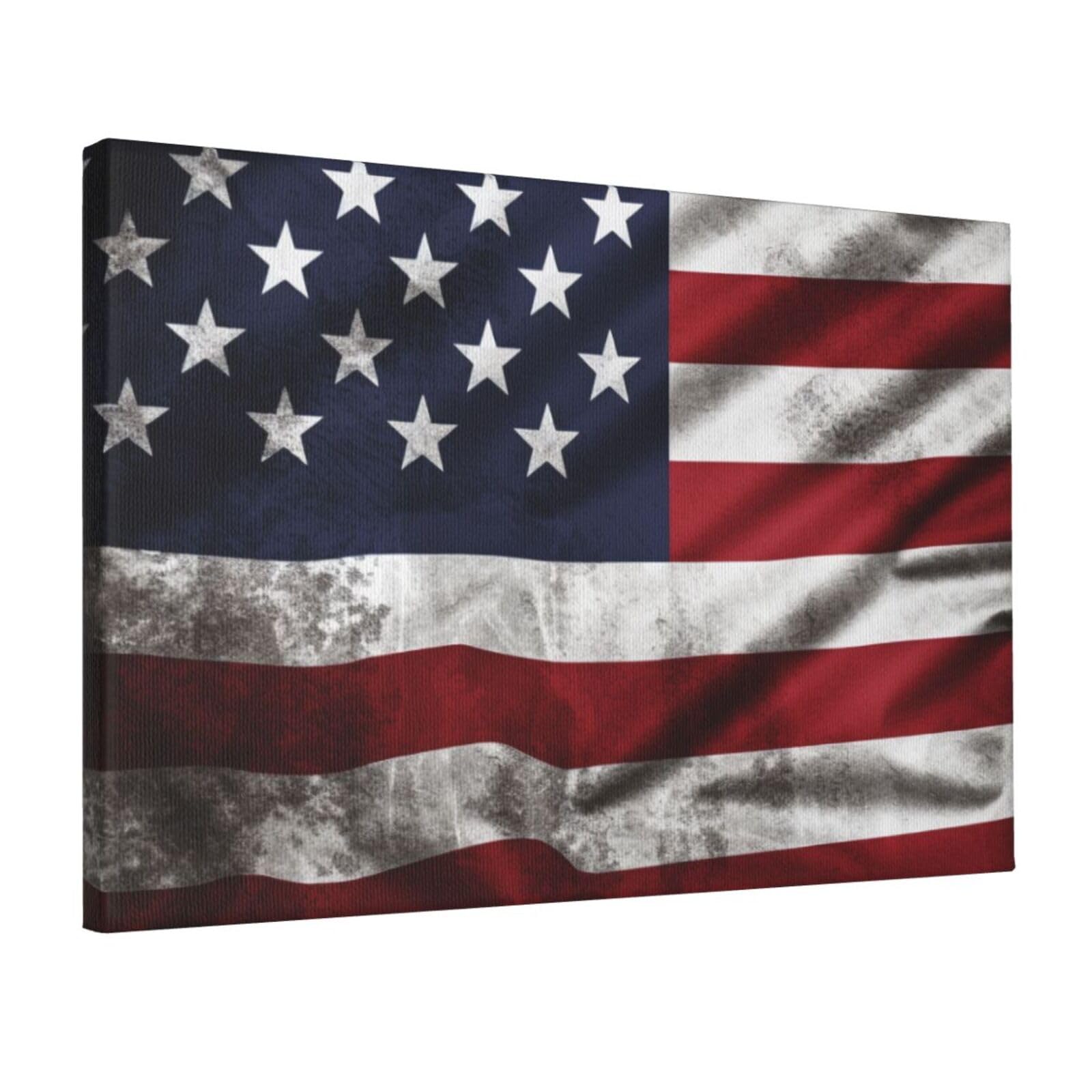 YKLJG American Flag Independence Fourth of July Printed Wall Art Canvas Prints 45x30 CM Wooden Framed Picture Painting Artwork for Bedroom Kitchen Home Office Decor
