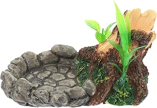 POPETPOP Tigela de Comida Réptil Resina Réptil Prato de Água Prato de Alimentação Tigela Estilo Rock de Canto Tigela de Alimentação Terrário Suporte de Água para Animais de Estimação para