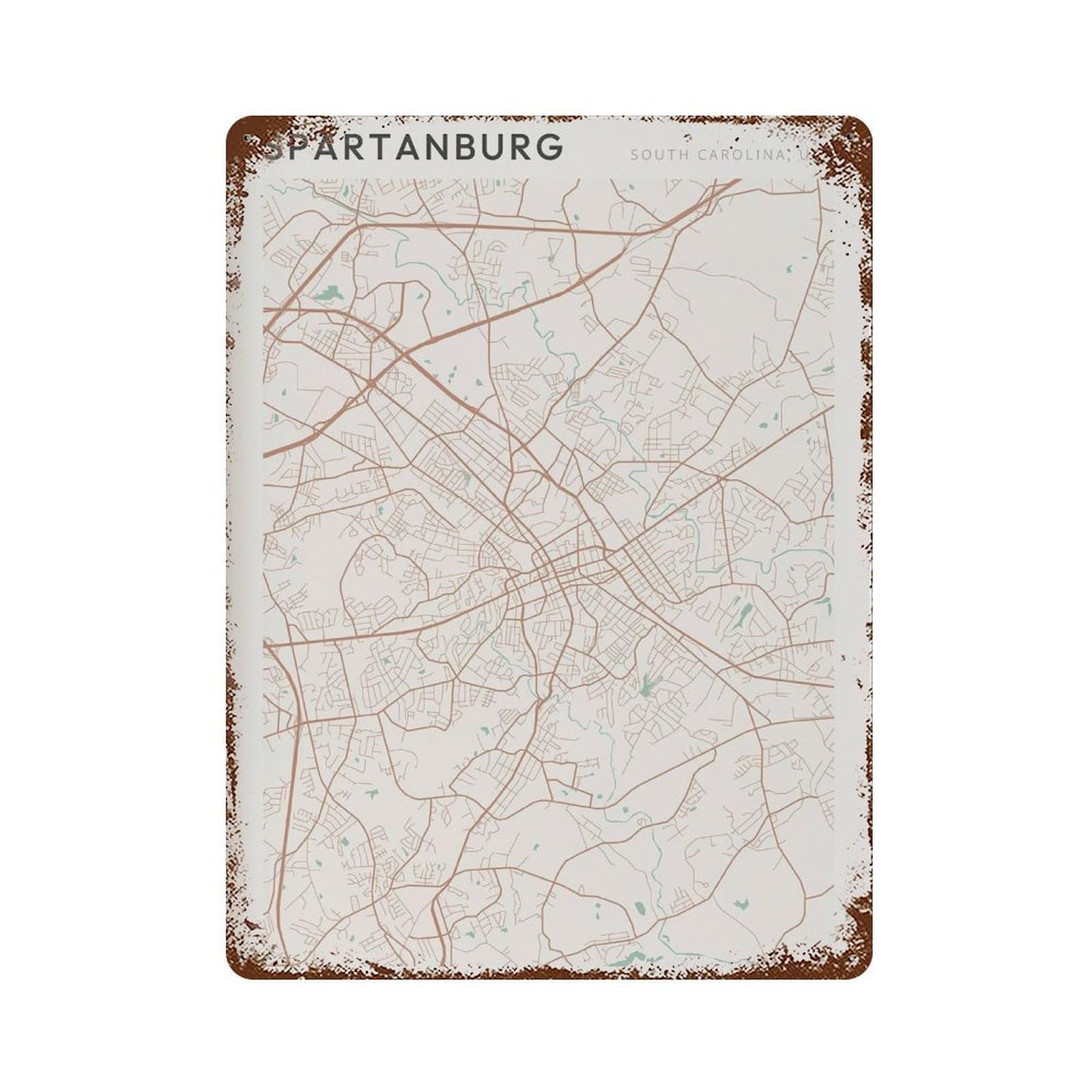xiaoxiaoshen Spanburg Map South Carolina Travel Gift Minimalist Wall Decor Art Metal Tin Poster Modern Home Decor Art Home Bar Shop Decorations Vintage Sign 40x30cm