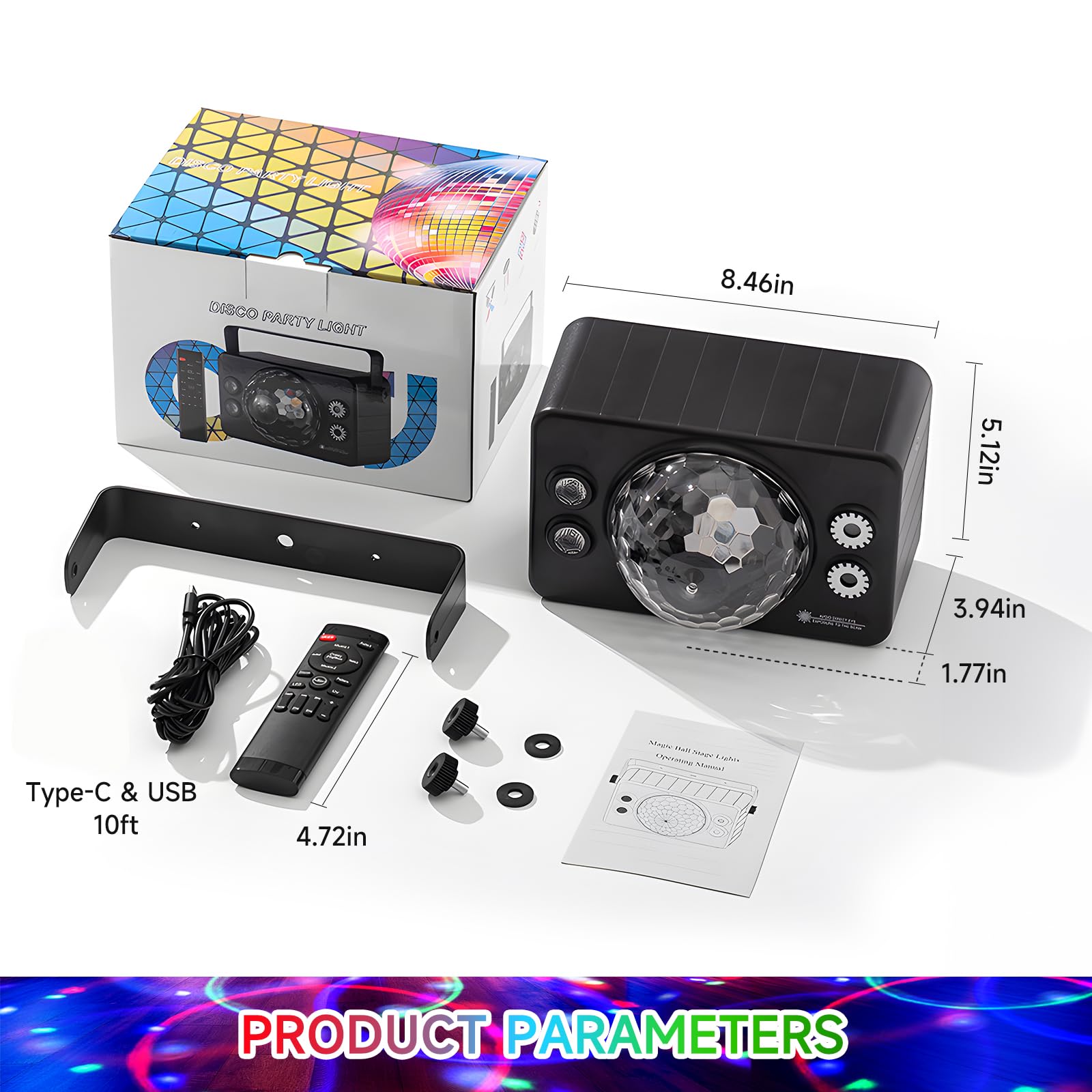 5 en 1 Boule disco Lumière de fête contrôlée par la musique - Lumière stroboscopique LED - Lumière disco - 10 W RVB - Avec télécommande pour décoration de fête