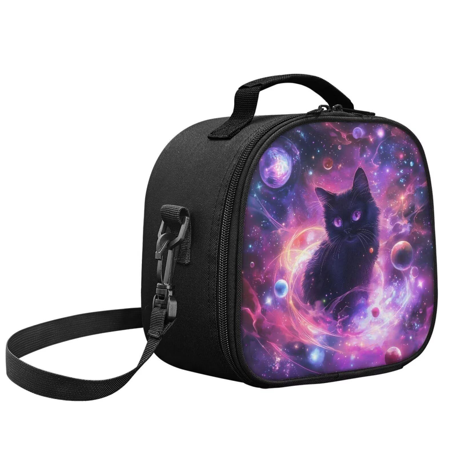 POLERO Black Cat Lunch Box for Girls Lunch Bag Back to School Kids Galaxy Planet Small Snack Boxes