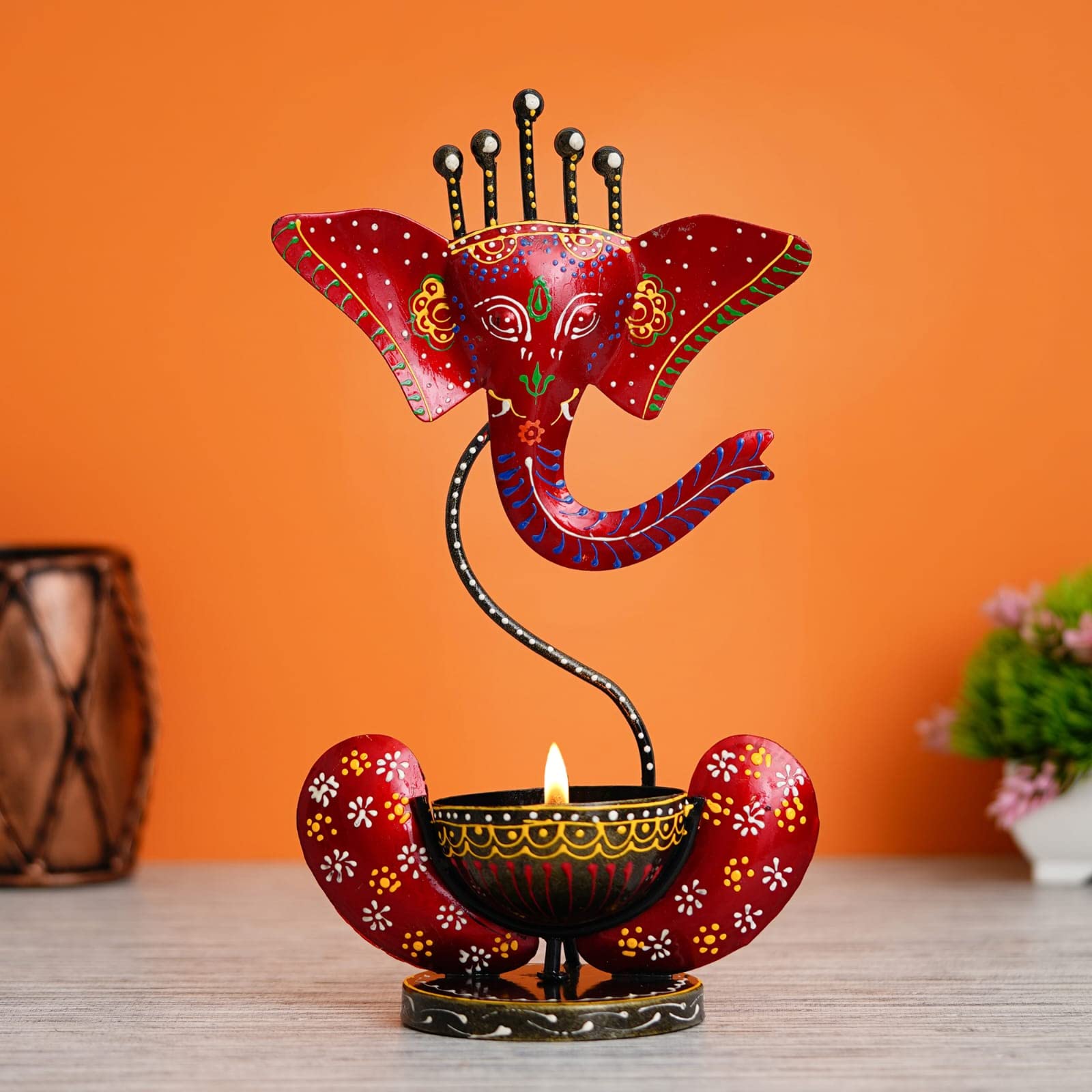 ARQUIN Lord Ganesha Iron Hand Painted Tea Light Candle Holder