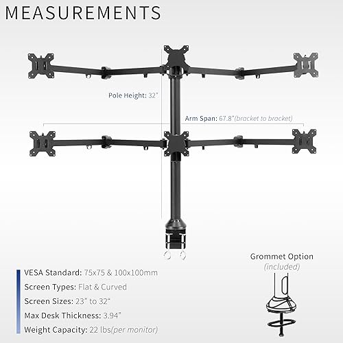 Miniatura 3 de VIVO Monitor hexagonal de acero de 23 a 32 pulgadas LED LCD soporte de escritorio, soporte de computadora VESA articulado resistente, con capacidad