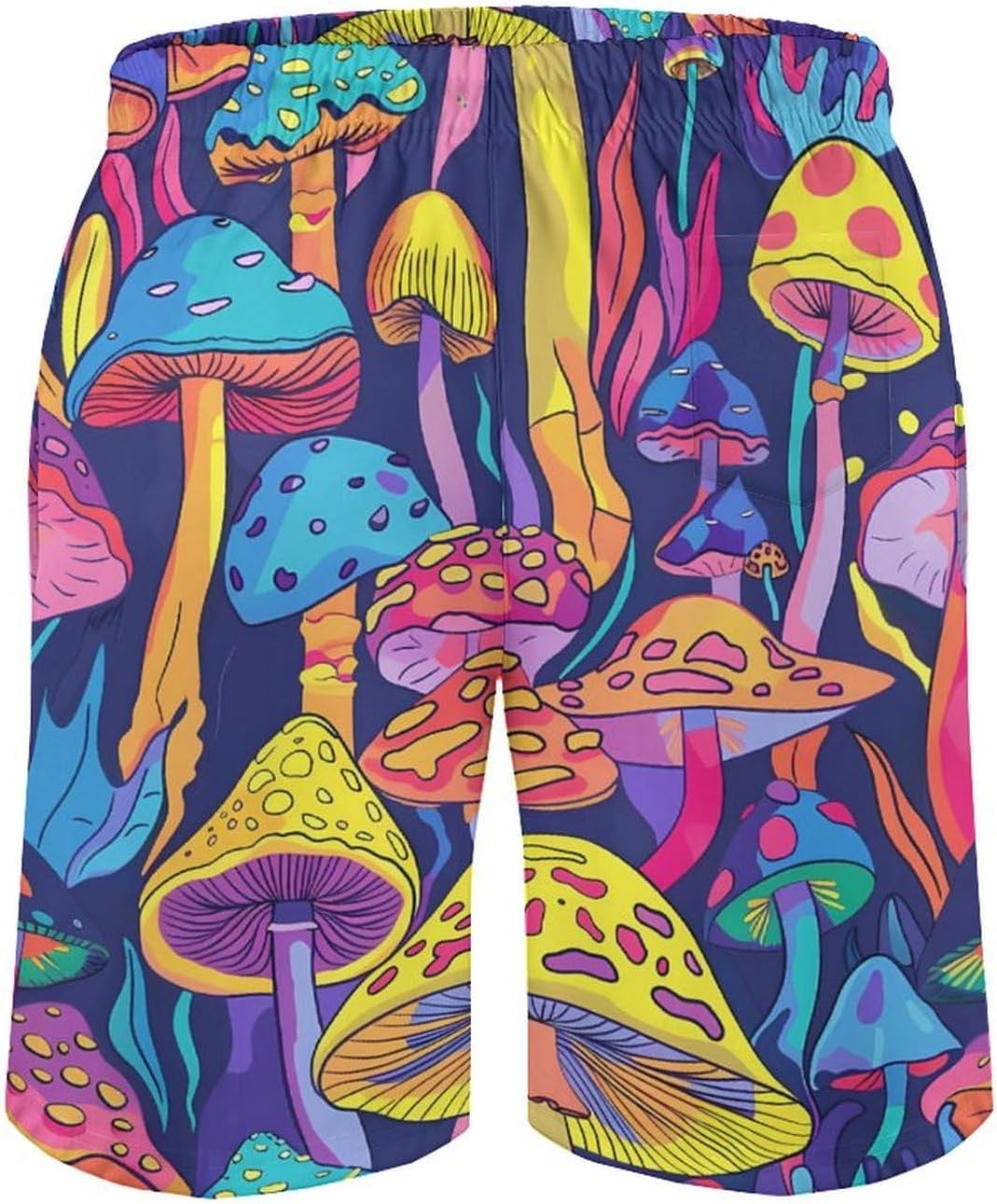 Psychedelic Mushroom Casual Men's Swim Trunks Novelty Summer Beach Shorts Swimwear with Pocket