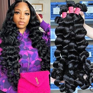 Loose Wave Human Hair Bundles 100% Unprocessed Brazilian Virgin Hair 12A Loose Wave 3 Bundles 20 22 24 Inch Hair Extensions Double Weft Natural Color for Women Can Be Dyed and Bleached
