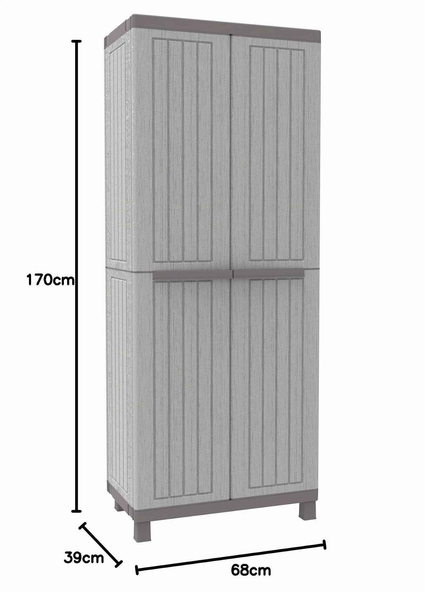 Terry, C-Wood 3680, Armario 2 Puertas con Divisor Vertical y 3 Estantes Internos. 68x39x170 cm