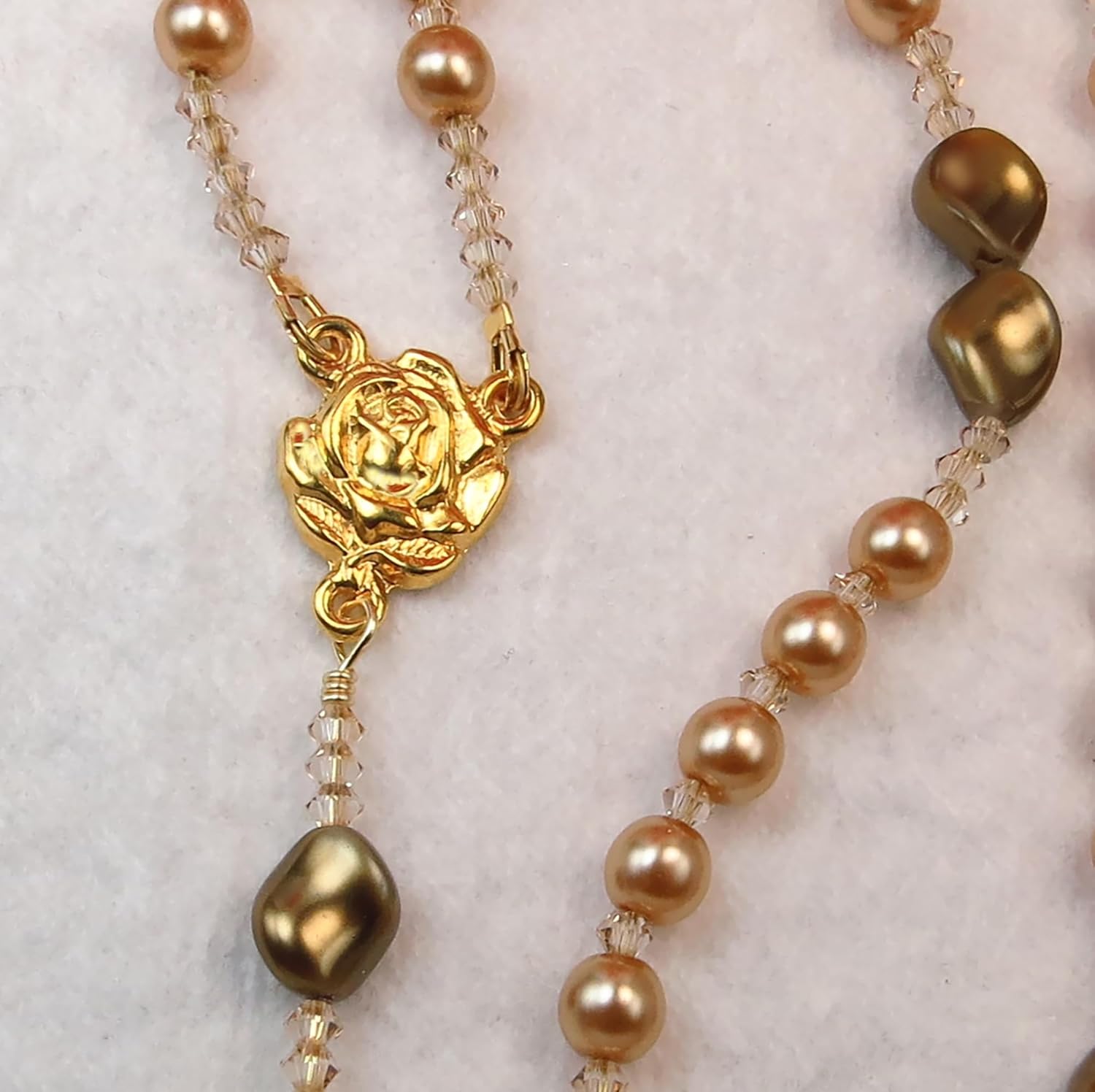 Handmade Orthodox Rosary Necklace Rose Gold Crystal Pearls Greek Chotki Toggle Clasp - Image 5