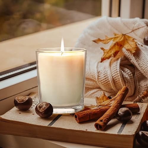 Miniatura 5 de SHOWIN Tarros gruesos para hacer velas, 20 unidades, tarros de vidrio vacíos transparentes de 7 onzas con tapas de madera, tarros de especias,