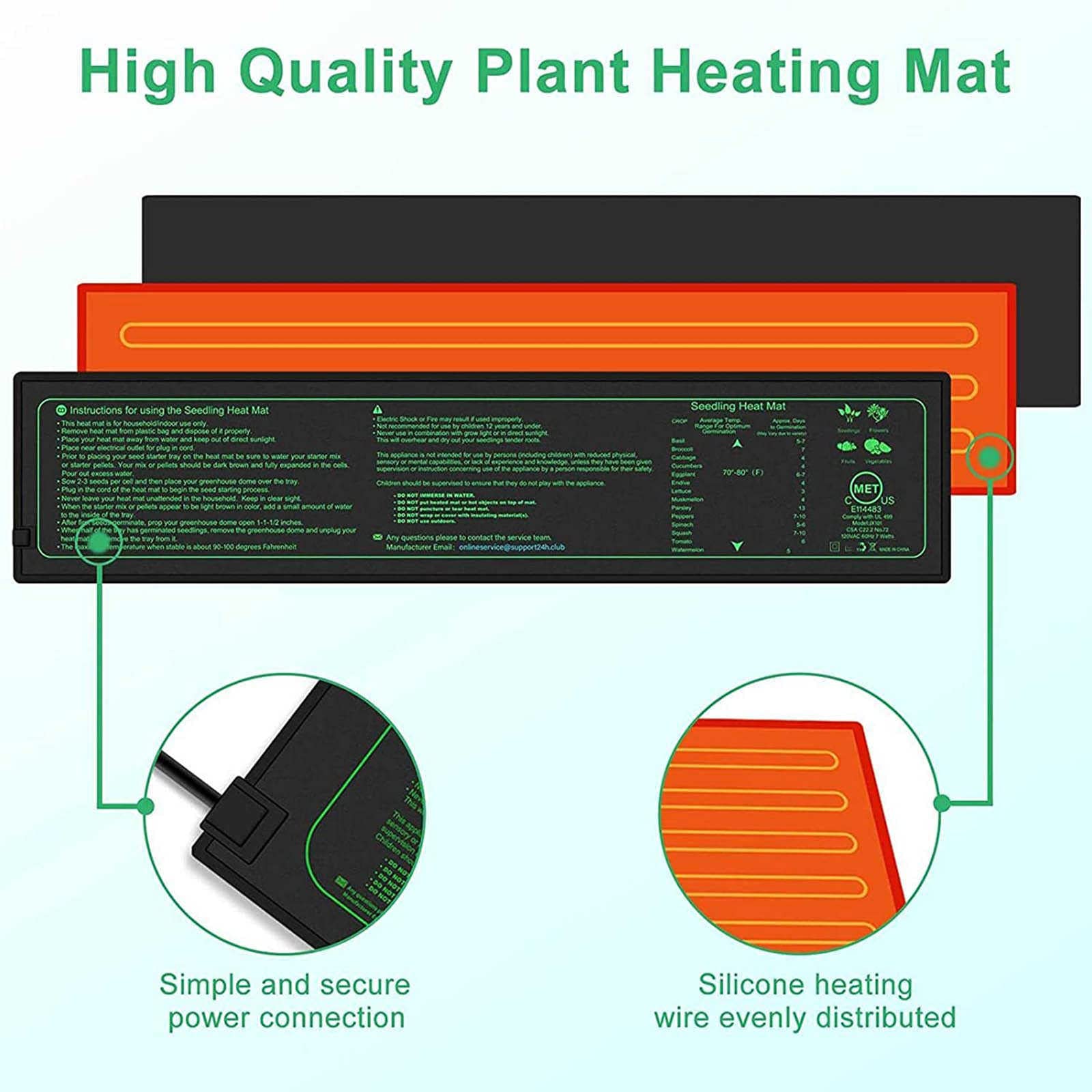 Tapis chauffant pour semis, propagateur chauffé pour plantes de 10 cm × 52,5 cm avec contrôleur de thermostat, tapis chauffant pour reptiles, coussin chauffant imperméable pour semis pour plateau de