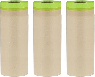 uxcell Pre-Taped Masking Film, 17.7" x 49ft, Brown Paper Drop Cloth with Medium-Tack Painters Tape for Painting Protection 3Pcs