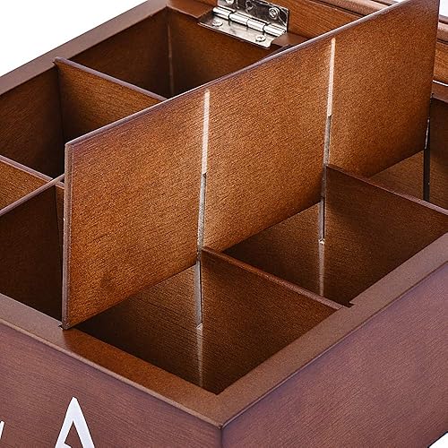 Miniatura 6 de Fonture Caja de almacenamiento de té de madera, bolsa de té con 9 compartimentos, caja de té de madera, tapa de vidrio con bisagras, organizador de
