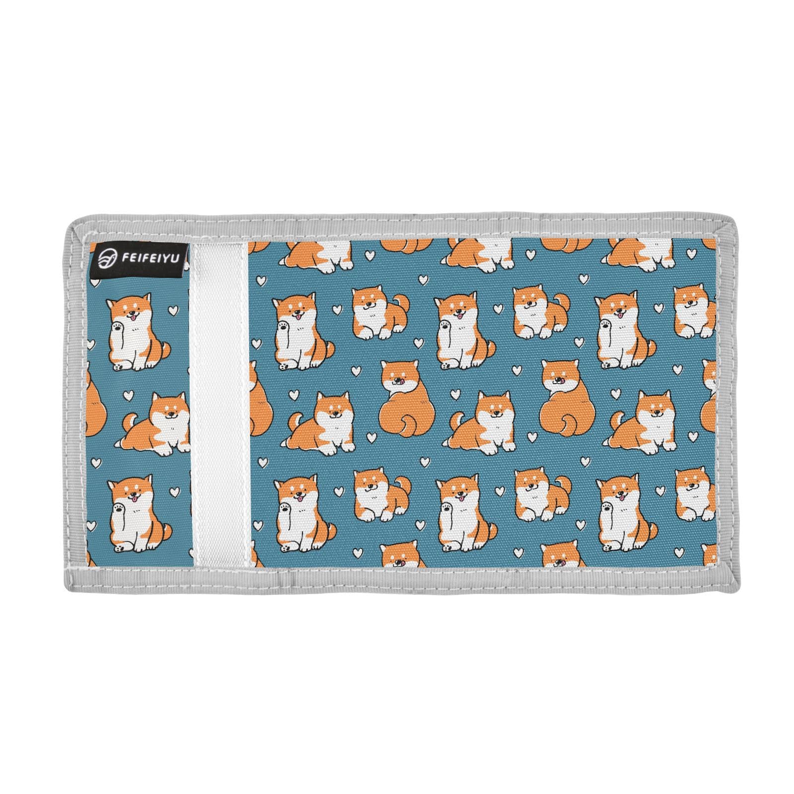 JHKKU Cute Shiba Inu Dog Trifold Wallets for Kids Boys Girls, Outdoor Sports Wallet for Teen, with Zipper Coin Pocket Novelty Purse