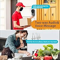 Vista 2 de Timbre de puerta inalámbrico, timbre de video inteligente con sensor de morción PIR, Full HD y visión nocturna a color, funciona con Tuya, timbre
