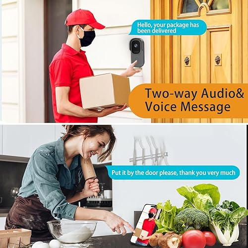 Miniatura 2 de Timbre de puerta inalámbrico, timbre de video inteligente con sensor de morción PIR, Full HD y visión nocturna a color, funciona con Tuya, timbre