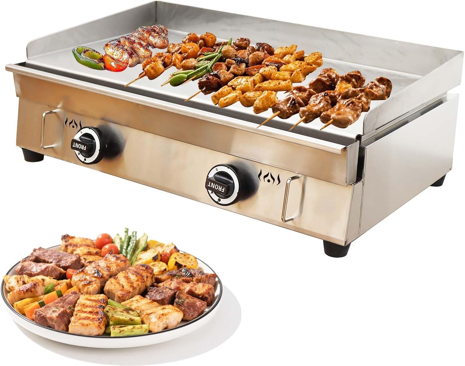 2800Pa 28.9" x 16.1" Stainless Steel Commercial Home Gas Grill Griddle, LPG Countertop Flat Top Grill with 6MM Thick Steel Plate, Ideal for Camping, Outdoor and Kitchen Use