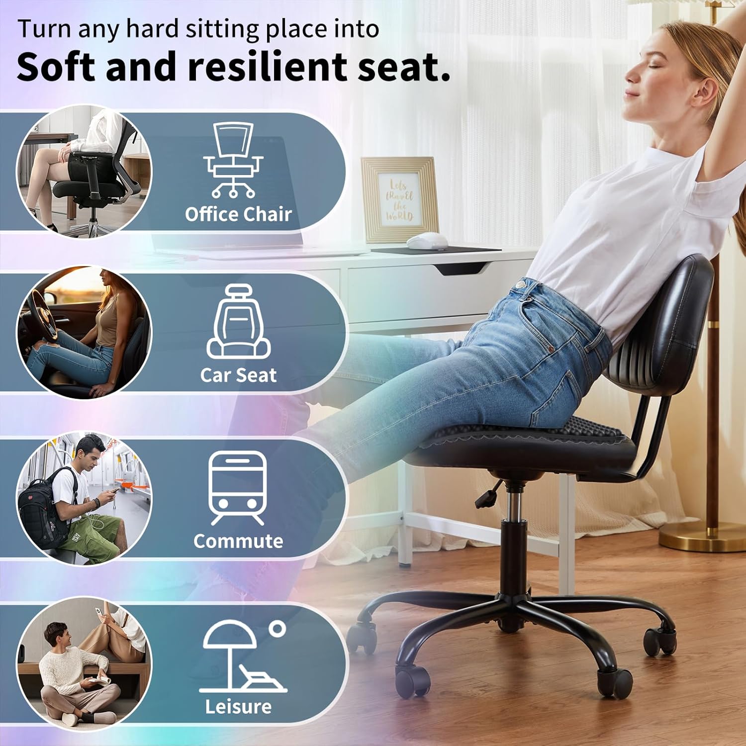 3D Airflow Silicone Seat Cushion - Comfy Ergonomic Support for Office Chair, Car, Wheelchair, Truck | Breathable, Easy to Clean, Travel Gift (Black) (Black)