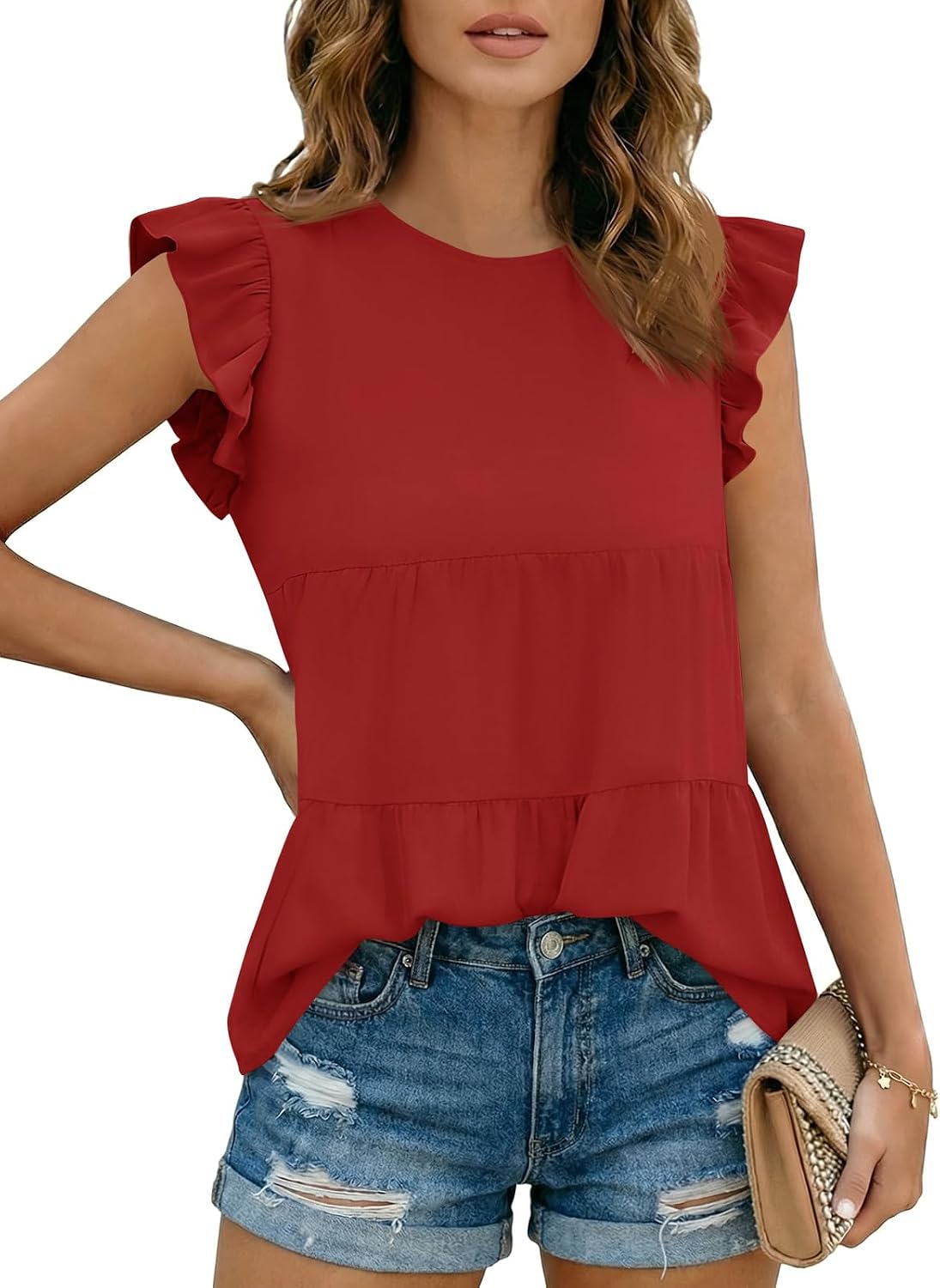Yousify Womens Peplum Babydoll Tops 2026 Summer Ruffle Sleeve Tank Tops Loose Fit Casual Flowy Shirts Tunic Blouse